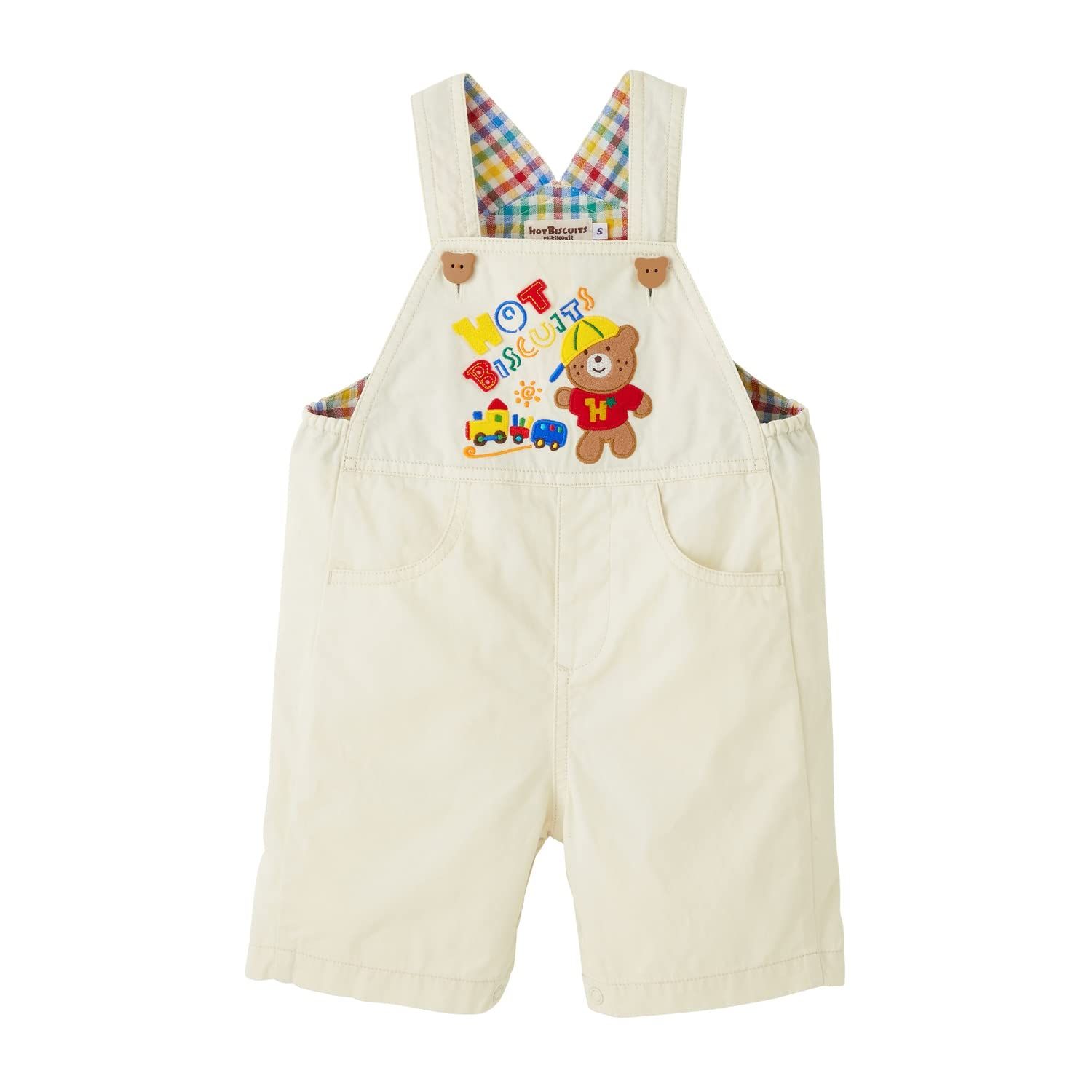 新品 [MIKIHOUSE HOT BISCUITS] [ミキハウス ホットビスケッツ] 6分丈 オーバーオール 男の子 女の子 キッズ 子供服 白 L(90-100cm) 72-3301-495