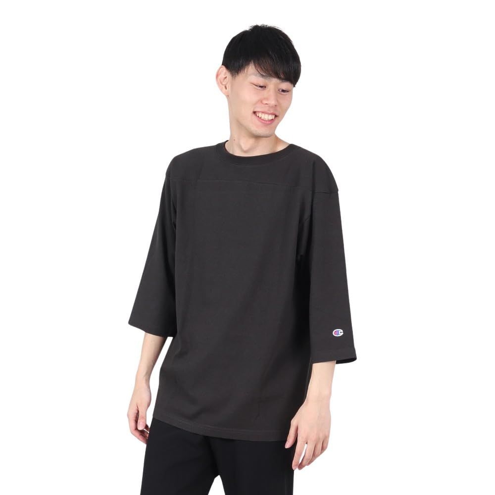 新品 [チャンピオン] T1011 7分袖フットボールTシャツ ワンポイントロゴ C5-P405 メンズ ブラック 日本 S (日本サイズS相当)