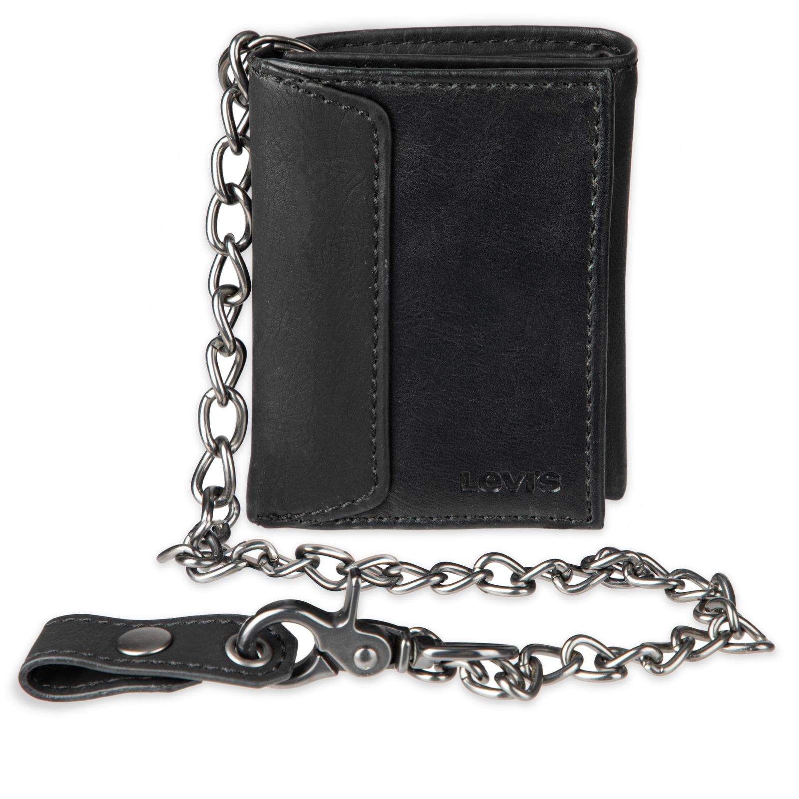新品 Levi's (リーバイス) メンズ 三つ折り財布 スマートでスリム IDウィンドウとクレジットカードホルダー付き ブラックチェーン。 One Size