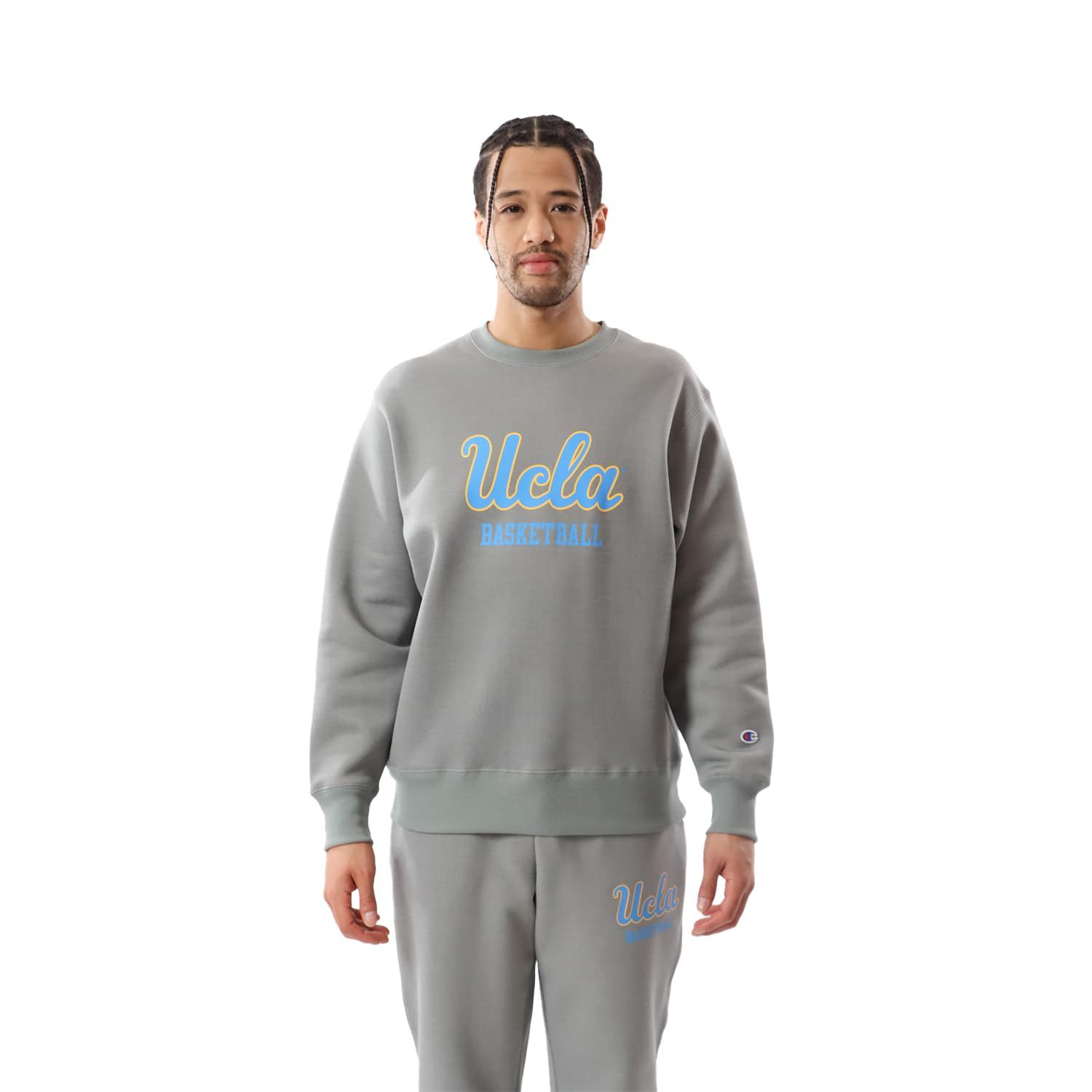 新品 [チャンピオン] Tシャツ 長袖 丸首 ストレッチ 保温 グラフィックプリント UCLA クルーネックスウェットシャツ バスケットボール C3-YB061 メンズ オックスフォードグレー L