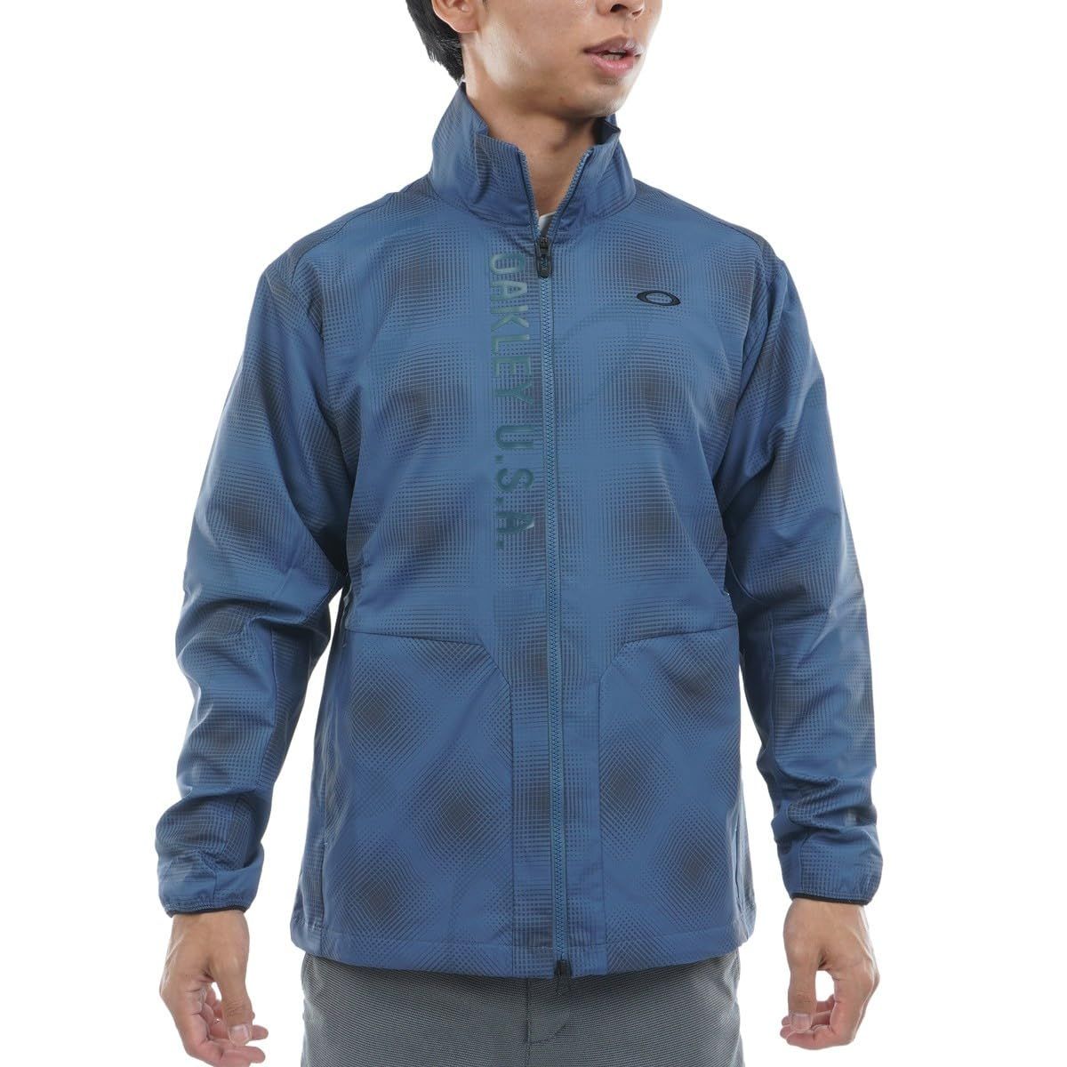 新品 Oakley (オークリー) ジャケット FOA408279 OMBRE WIND JACKET US XL サイズ (日本 2XL サイズ相当) メンズ BLUE (ブルー) PRINT 軽量 撥水 防風 ストレッチ メッシュ