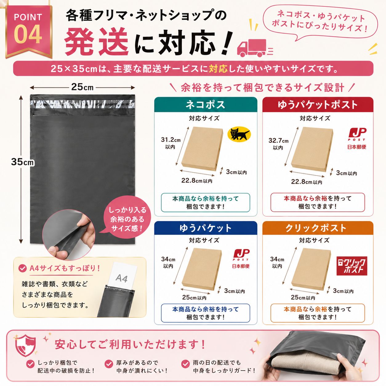 宅配ビニール袋 25×35cm 100枚セット ネコポス ゆうパケットポスト