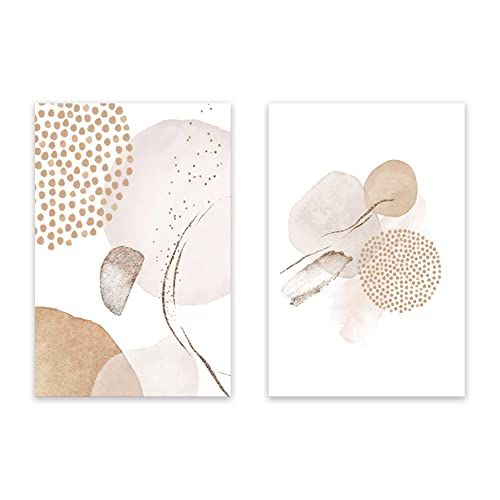 壁掛け 北欧 植物 木 ベージュ 抽象 絵画 2枚 額付き モノクロ アートポスター 部屋 装飾 壁絵 木枠付きの完成品 (30x40cm x2Pcs)p 9cce7404