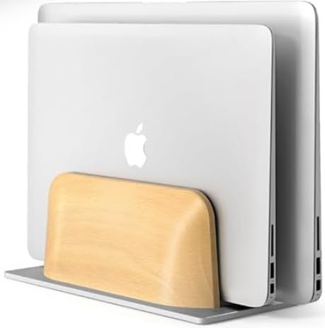amesoba ホワイトオーク/アルミ 縦置き型 2台収納 ノートパソコンスタンド クラムシェル デスクシェルフ/Air/iPad/MacMini (ホワイトオーク, ２台収納)ｍａ f4deb8b8