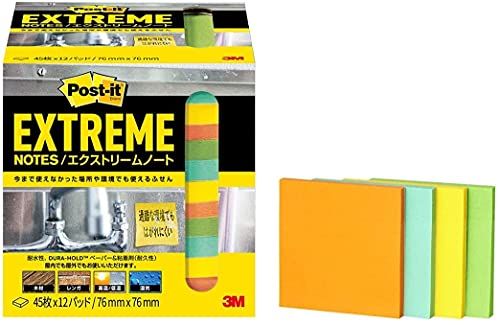 スリーエム ポストイット 付箋 エクストリームノート 耐水耐候性 屋外使用可能 76×76mm 45枚 12パッド 4色 EXTRM33-12ASJ1ｍａ 88a6ffc5