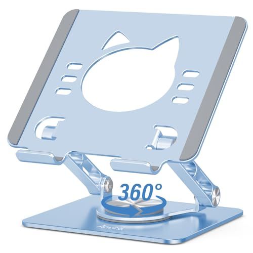 アオビホ(Aoviho) - ipadスタンド - タブレットスタンド - 360度回転式 - アイパッド 置き台 卓上ホルダー 折り畳み式 高さ角度調整可能 スマホ立て tablet stand 充電可能 持ち運び便利 姿勢改善 アルミ製 d7ae495b