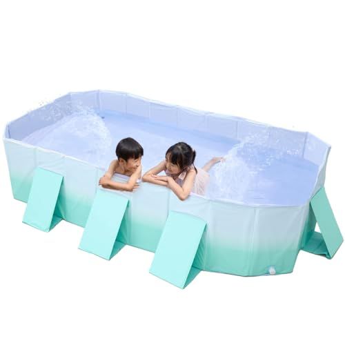 【新品】プール 2.1m 2.5m 3.0ｍ 大型 折り畳みプール 空気入れ不要 【子供たちを笑顔にするHappy family pool】遊具 子供用 家庭用 折り畳み式 (スモーキーブルー/グリーン, 2.5m) 952cafeb