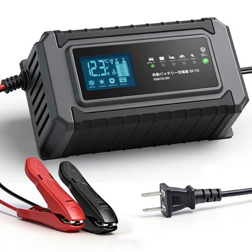 LVYUAN（リョクエン）自動「パルス充電」バッテリー充電器 定格10A 緊急時全自動 スマートチャージャー 12V/24V対応 バッテリー診断機能付 AGM/GEL車充電可能 バイク ・自動車・農機・建設機械・小型船舶 日本語説明書 DC- 180f8f51