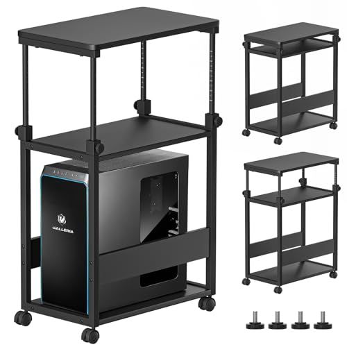 DAIWIN パソコンワゴン pcラック 昇降式 幅35×奥行60×高さ67?95cm パソコンラック cpuワゴン 天板高さ調節可能 キャスター付き pc 棚 デスクワゴン パソコン収納 木製 デスクサイドワゴン棚 複合機ラック オフィス収 456e3785