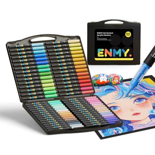 ENMY 60色セット 直液式 アクリルマーカー イラストマーカー 水性 筆ペン アートマーカー 美術 漫画 ファブリック 編み物マーカー キャンバス/ガラス/木 布用ペン テキスタイル用 カラーペンp beb20c73