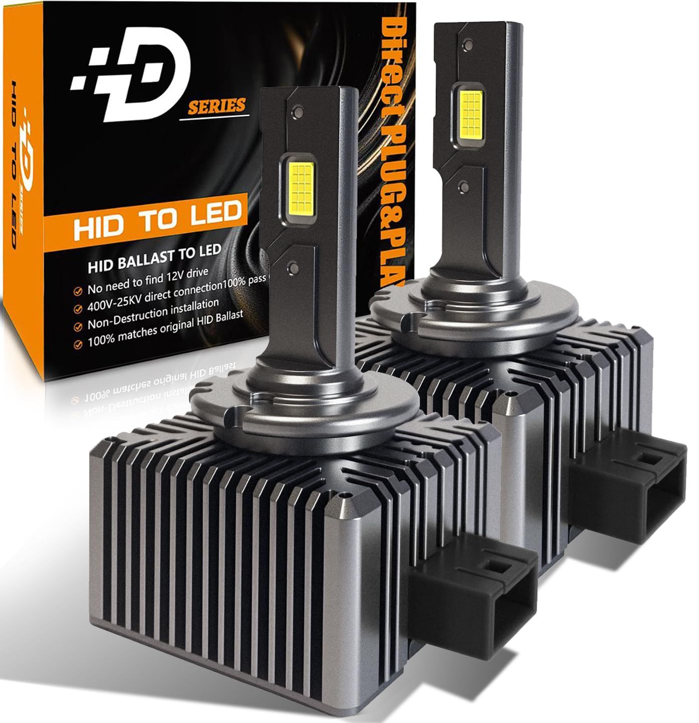 D3S LED ヘッドライト 爆光 純正交換用 6500K ホワイト 一体型 LEDバルブ ポン付けled化 35W 配線レス 加工不要 1:1 純正交換 D3S HID バルブ 暗区なし ファン付き キャンセラー内蔵 ２個１セット DSシリーズ