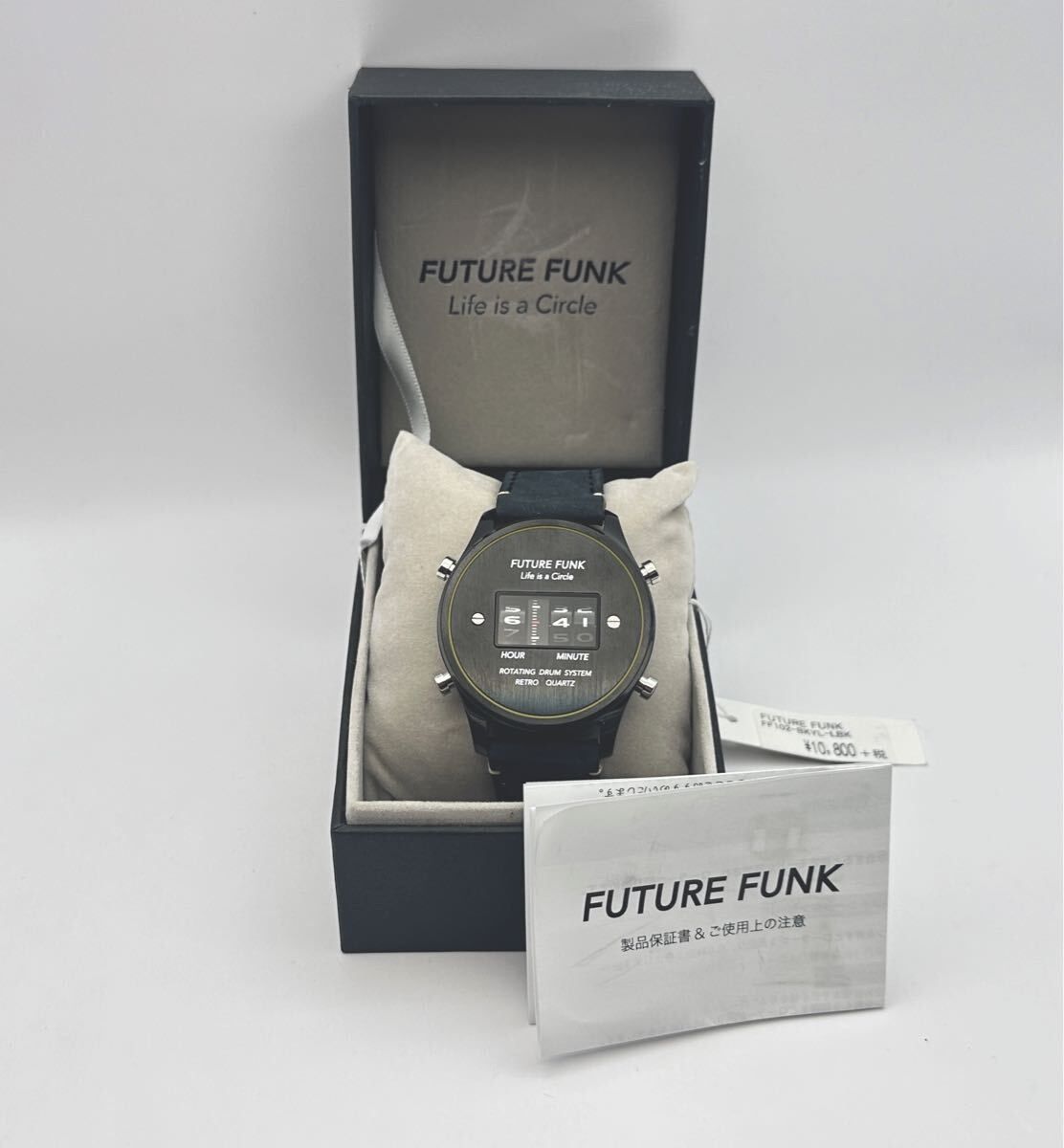 未使用 希少 FUTURE FUNK フューチャー ファンク FF102-BKYL ローラー式 腕時計 メカデジ ウォッチ レザー ブラック