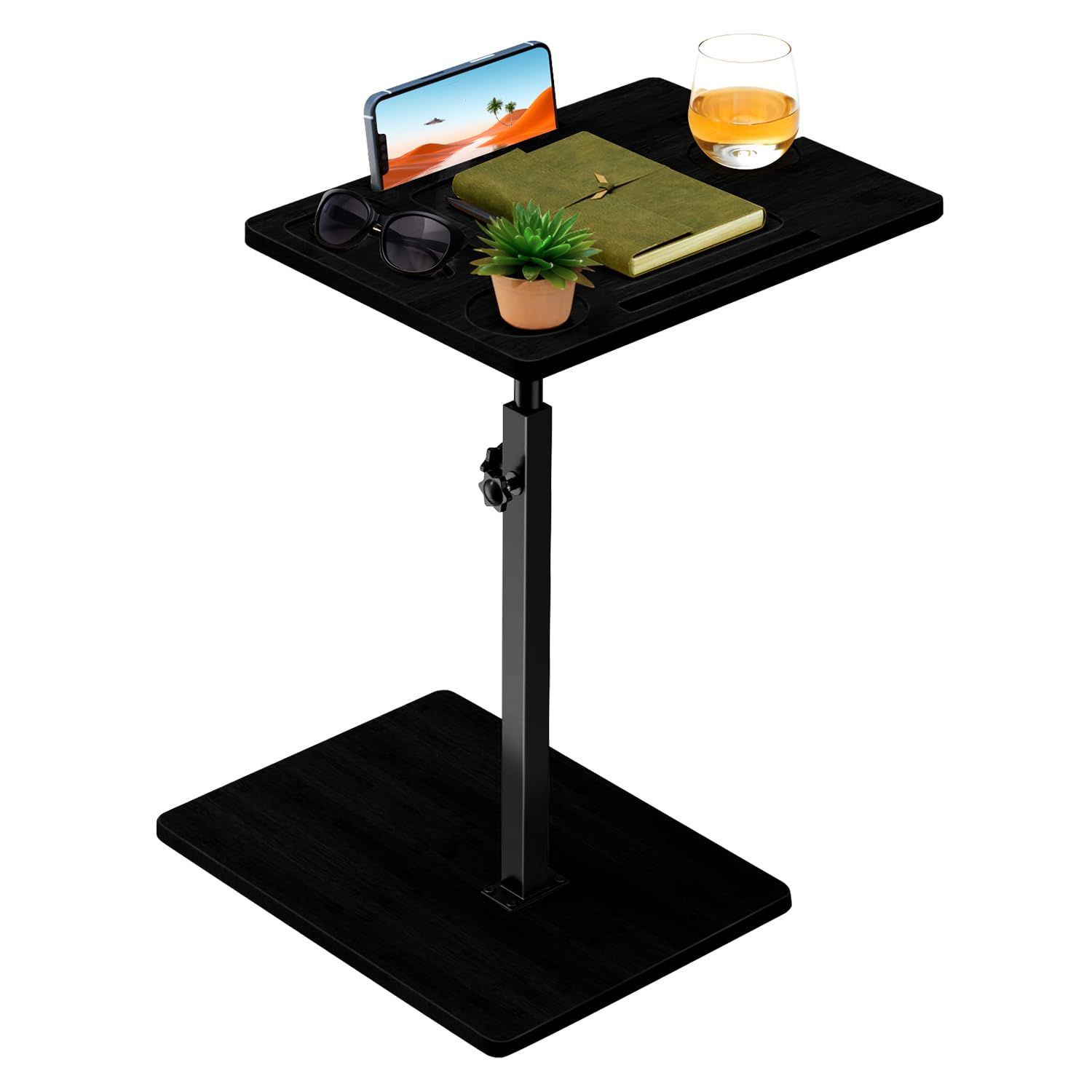 サイドテーブル 昇降式 木製 ワイングラスホルダー付き 高さ調節可能 360度回転 防水 side table 収納付き 省スペース ベッドサイドテーブル ソファ横 テーブル おしゃれY 07e5e75f