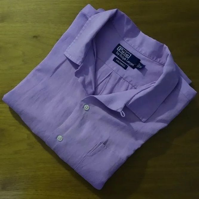 ヴィンテージ Used 極美品 Ralph Lauren Caldwell Shirt Men's Size XL Purple Silk Linen ラルフローレン 半袖シャツ コールドウェル
