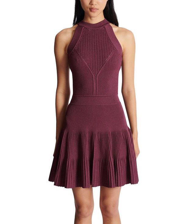バルマン レディース トップス ワンピース ノースリーブ ニット Balmain Sleeveless Flaredress in Openworknit Purple パープル