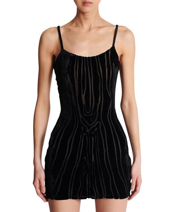 バルマン レディース トップス ワンピース プリント ベルベット Balmain Short Strappy Dress in ZebraPrint Velvet Black ブラック