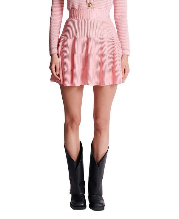 バルマン レディース ボトムスカート A ライン ニット Balmain ALine Textured Knit Skirt Pink ピンク