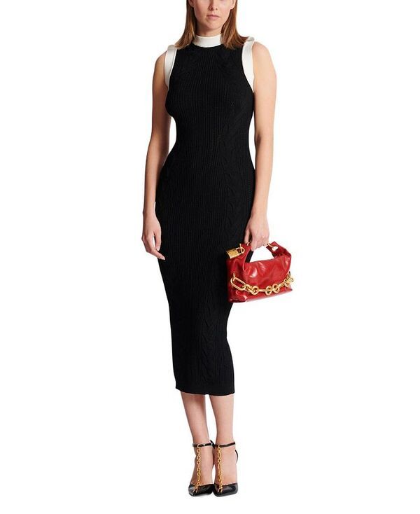 バルマン レディース トップス ワンピース ニット Balmain Long TwoTone CableKnit Dress Black ブラック