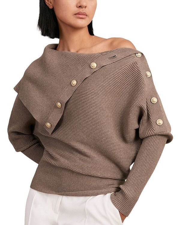 レイス レディース アウター ニット・セーター REISS Lexi Button Shawl Sweater Taupe トープ