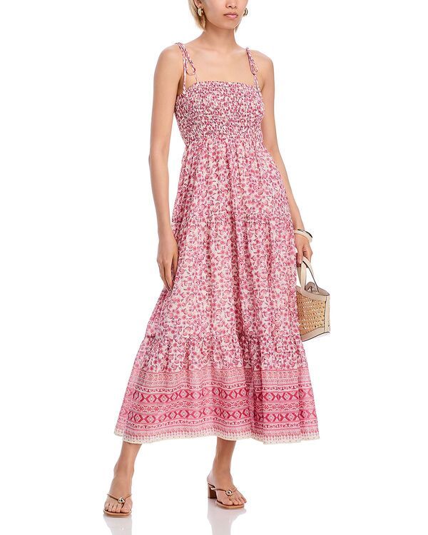 アクア レディース トップス ワンピース シャーリング マキシ AQUA Border Smocked Maxi Dress Exclusive Red レッド