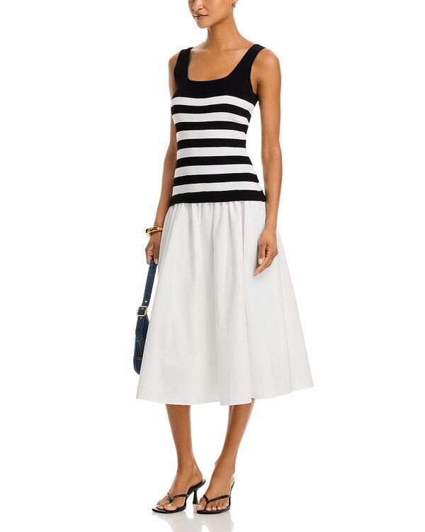 アクア レディース トップス ワンピース AQUA Stripe Mixed Media Dress Exclusive WhiteBlack ホワイト