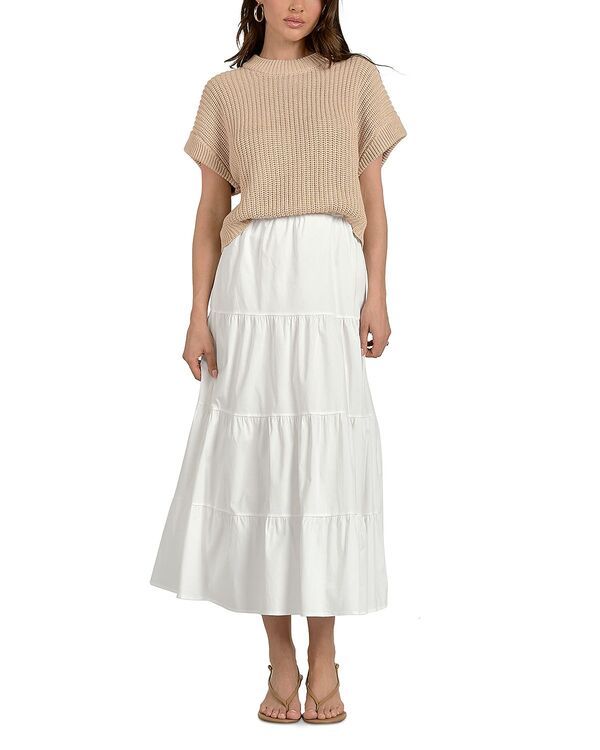 エラン レディース トップス ワンピース ミディ セーター Elan Mixed Media Sweater Midi Dress White Beige ホワイト