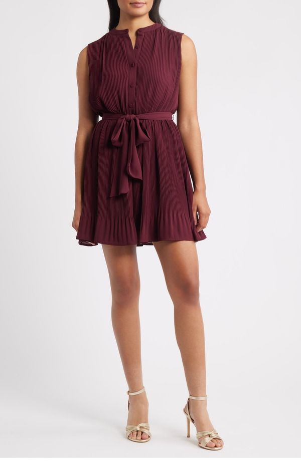 サムエデルマン レディース トップス ワンピース プリーツ ミニ Sam Edelman Pleated Minidress Bordeaux