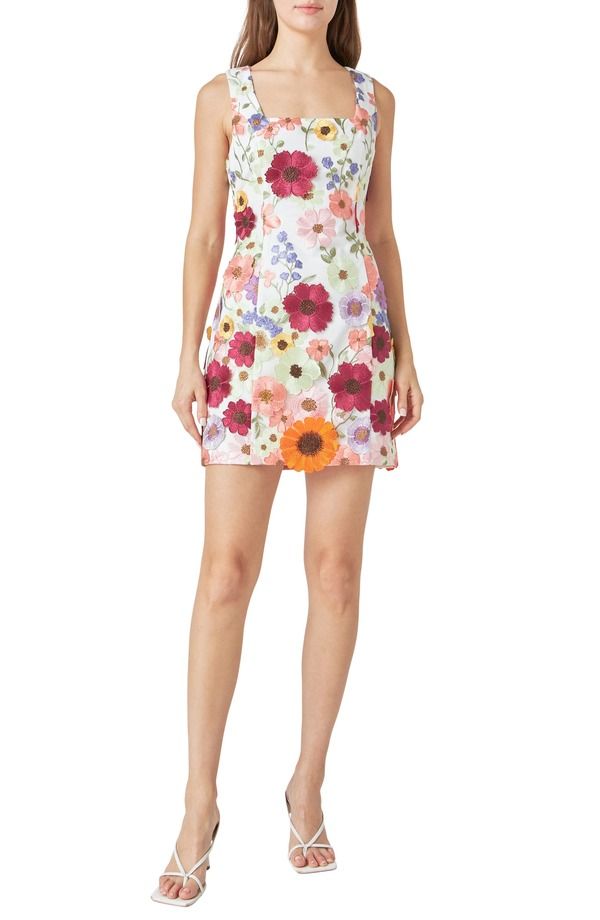 エンドレスローズ レディース トップス ワンピース フラワー柄 ミニ 刺繍 フラワー Endless Rose Floral Embroidered Minidress White ホワイト