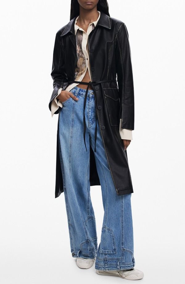 デジグアル レディース アウター ジャケット・ブルゾン コート レザー フェイクレザー Desigual Faux Leather Coat Black ブラック