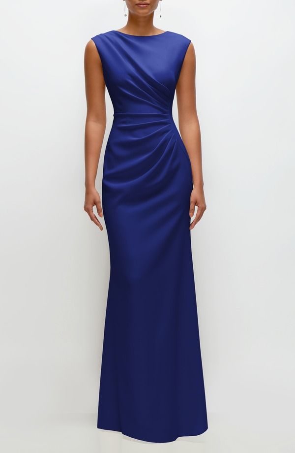 アフターシックス レディース トップス ワンピース クレープ ギャザー キャップ After Six Ruched Cap Sleeve Crepe Trumpet Gown Cobalt Blue ブルー