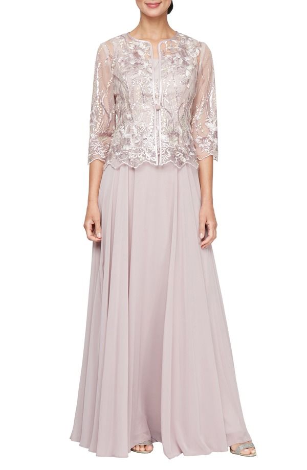 アレックスイブニングス レディース トップス ワンピースパンコール 刺繍 レース ジャケット Alex Eveningsequin Embroidered Lace Mock TwoPiece Gown with Jacket Blush ブラッシュ 50,280円