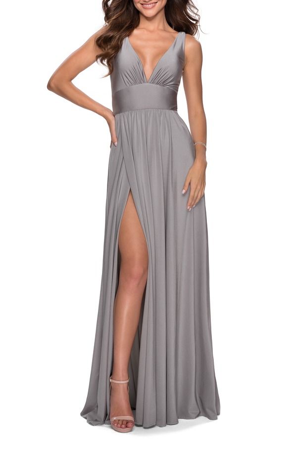 ラフェム レディース トップス ワンピース エンパイア La Femmempire Waist Gown with Deep V Neckline Silver シルバー