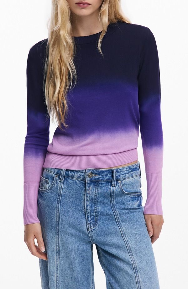 デジグアル レディース アウター パーカー・スウェット クルーネック セーター Desigual Ombr Fine Gauge Crewneck Sweater Blue Multi ブルー