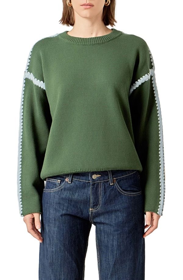 イングリッシュファクトリー レディース アウター パーカー・スウェット リラックスフィット セーター コットン English Factory Stitch Detail Relaxed Fit Cotton Sweater Moss Multi マルチカラー