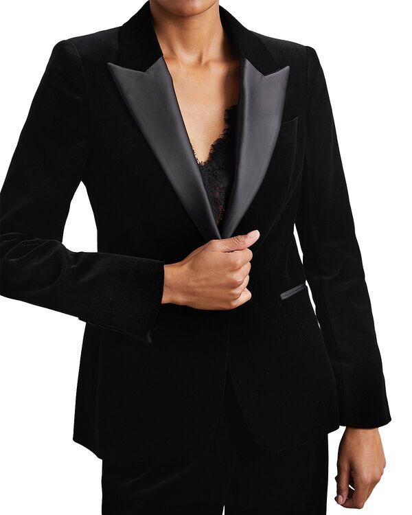 レイス レディース アウター ジャケット・ブルゾン プチ ベルベット REISS Petites Myrtle Single Breasted Velvet Jacket Black ブラック
