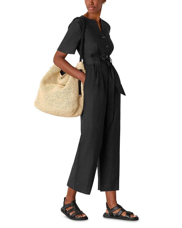 ホイッスルズ レディース トップス ジャンプスーツ リネン Whistles Fiona Linen Button Front Jumpsuit Black ブラック