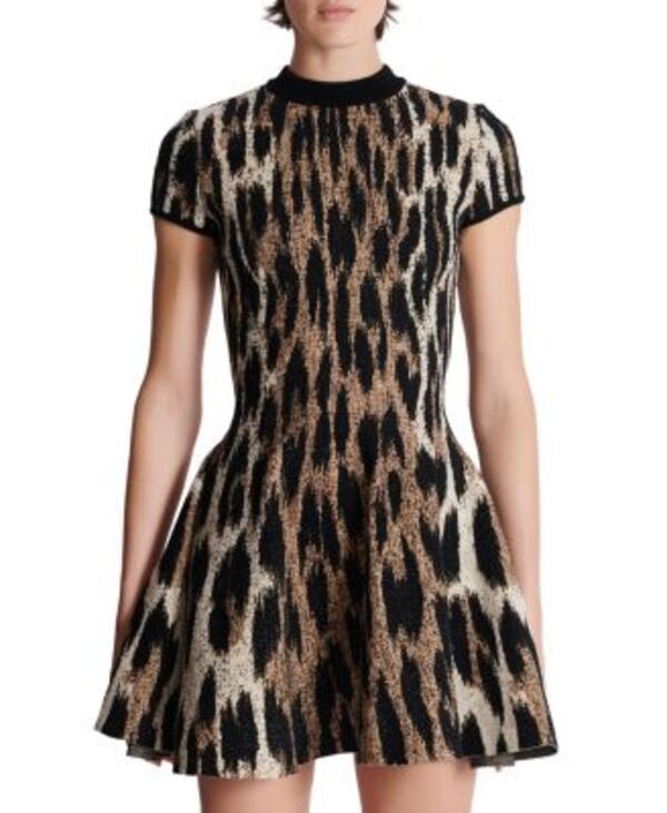 バルマン レディース トップス ワンピース A ライン プリント Balmain ALine Leopard Print Jacquardress Brown ブラウン