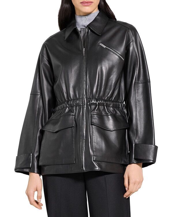 セオリー レディース アウター ジャケット・ブルゾン レザー Theory Cinched Zip Up Leather Jacket Black ブラック
