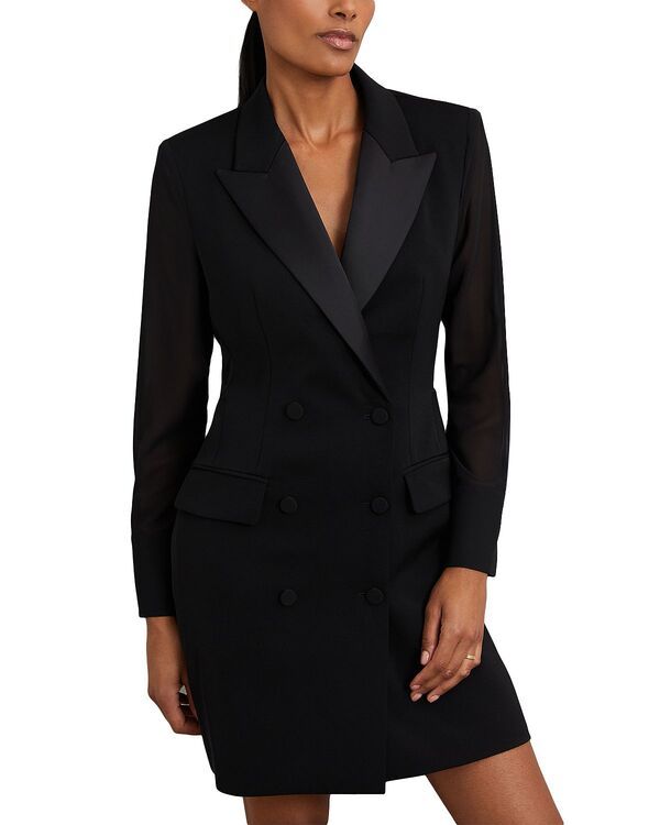 レイス レディース トップス ワンピース ミニ シアー REISS Adina Sheer Sleeve Tuxedo Mini Dress Black ブラック