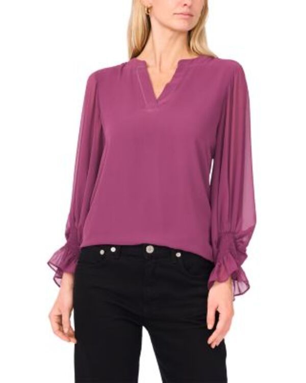 ヴィンスカムート レディース トップス シャツ Vネック シアー VINCE CAMUTO V Neck Sheer Sleeve Top Sweet Plum プラム