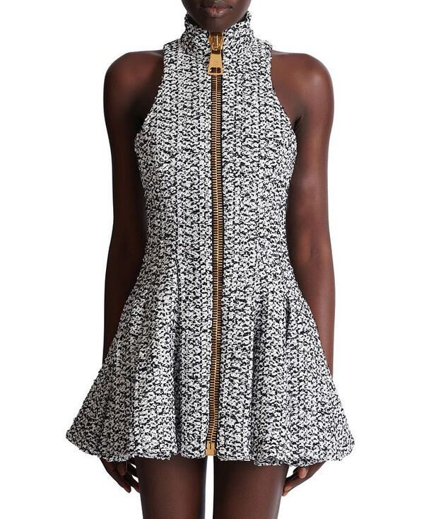 バルマン レディース トップス ワンピース ツイード ノースリーブ Balmain Sleeveless Flared Tweed Dress White ホワイト