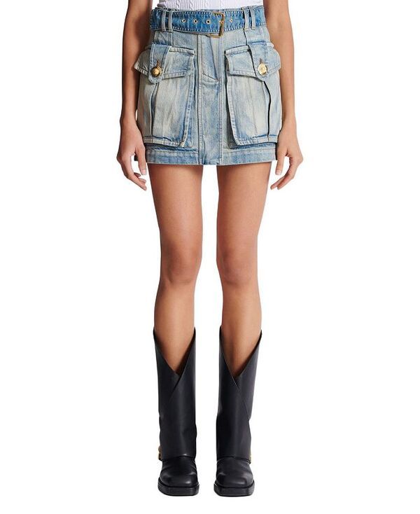 バルマン レディース ボトムス スカート デニム Balmain Denim Skirt with Pockets Blue ブルー
