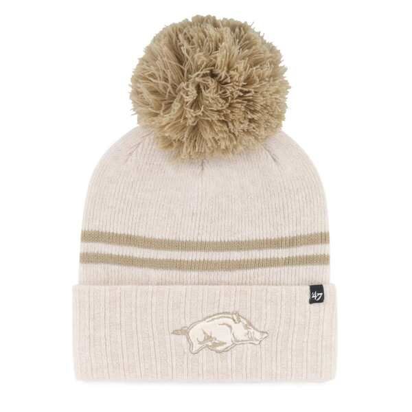 フォーティーセブン レディース アクセサリー 帽子 ニット Womens 47 Natural Arkansas Razorbacks Core Inline Latte Cuffed Knit Hat with Pom Natural