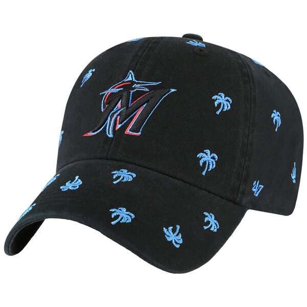 フォーティーセブン レディース アクセサリー 帽子 Womens 47 Black Miami Marlins Confetti Clean Up Adjustable Hat Black ブラック