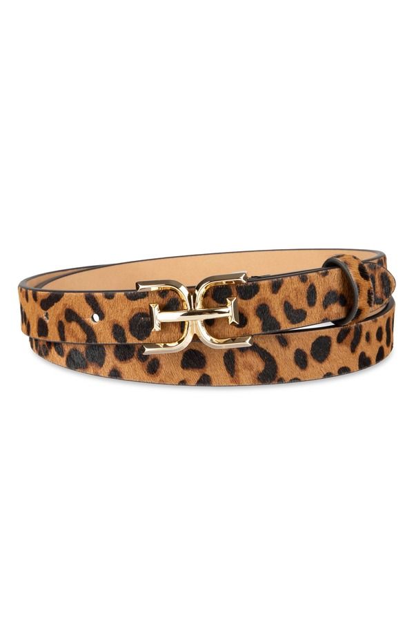 サムエデルマン レディース アクセサリー ベルト レザー ロゴ Sam Edelman Double Logo Slim Leather Belt Leopard アニマル