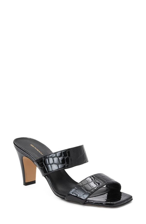 ブルーノマグリ レディース シューズ ヒール サンダル Bruno Magli Vezza Embossed Slide Sandal Black Patent Croc ブラック
