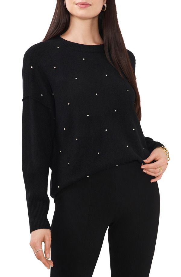 チャウス レディース アウター パーカー・スウェット クルーネック セーター Chaus Rhinestone Cozy Crewneck Sweaterich Black ブラック