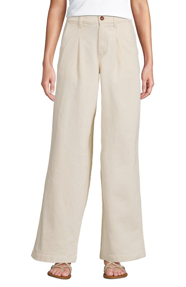 ランズエンド レディース ボトムス デニムパンツ ワイドレッグ プリーツ Lands End High Rise Soft Denim Pleated Wide Leg Trousers Natural デニム