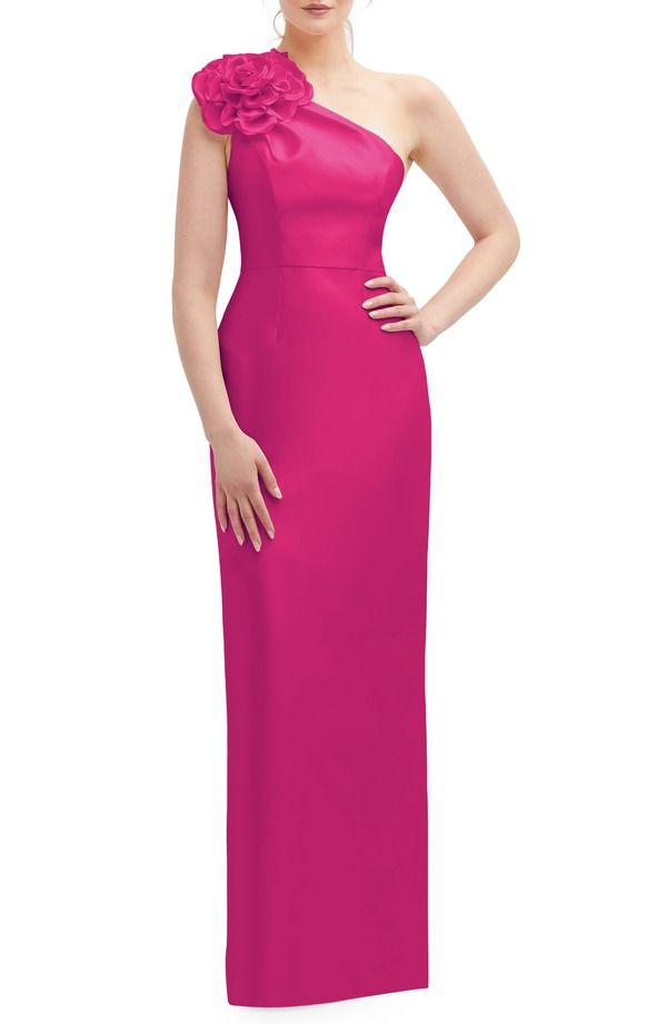 アルフレッド レディース トップス ワンピース ワンショルダー Alfred Sung Flower OneShoulder Column Gown Think Pink ピンク
