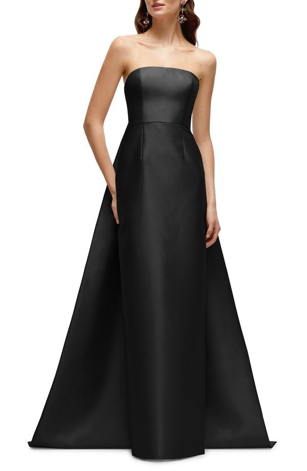 アルフレッド レディース トップス ワンピース サテン ストラップレス Alfred Sung Straplessatin Twill Column Gown with Removable Train Black ブラック